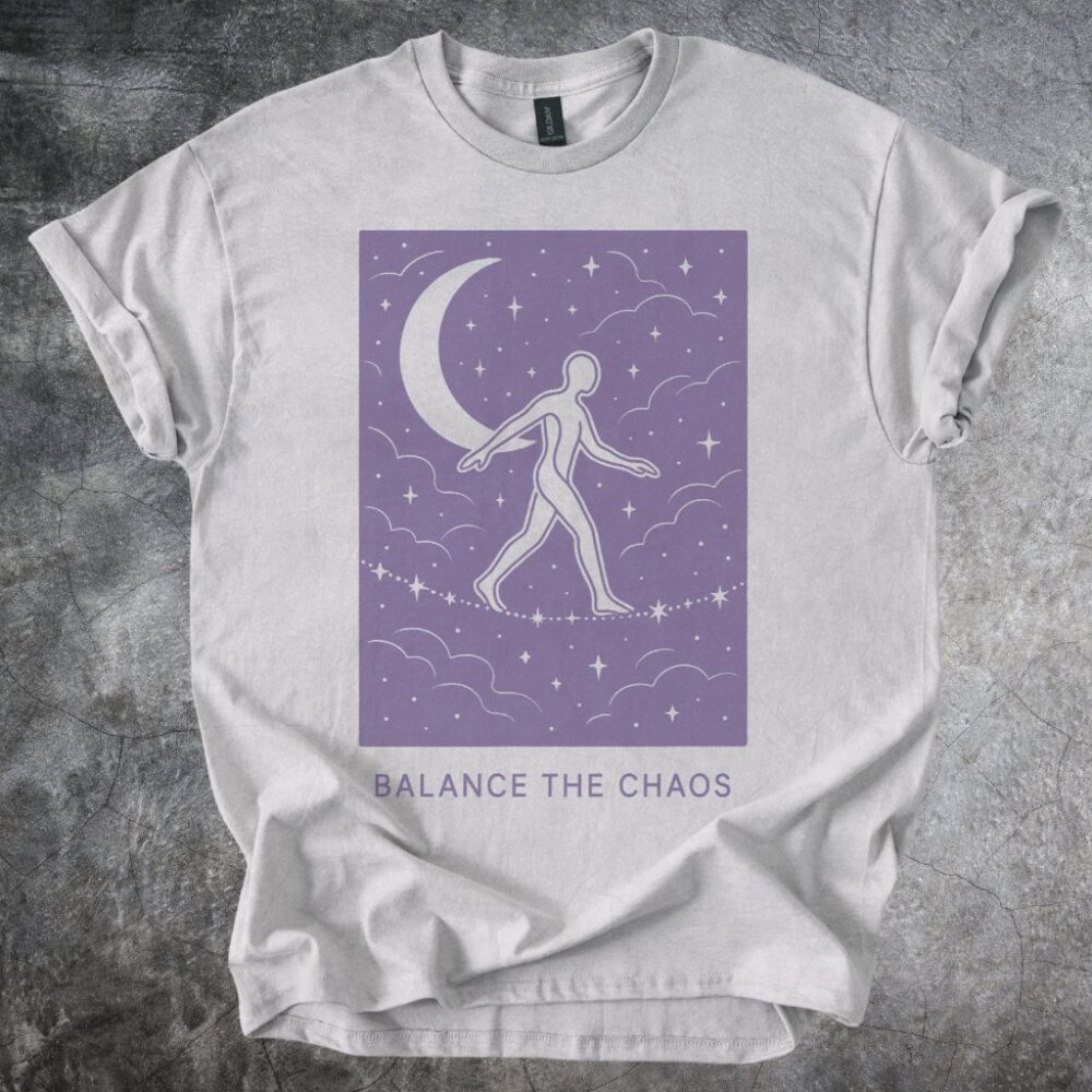 Celestial Chaos Shirt Moon Walk Illustration Tshirt Cotton Tee Light Gray
